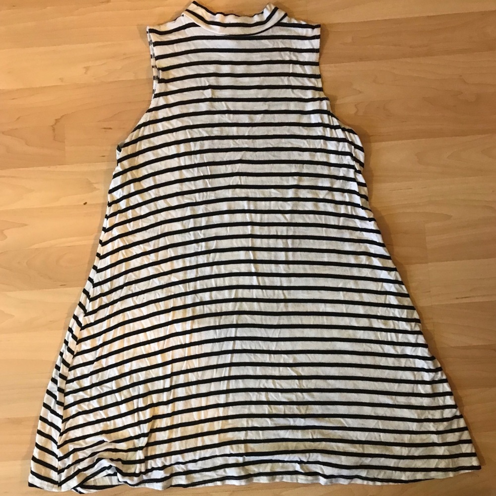 Sleeveless High Neck Striped T-Shirt Dress